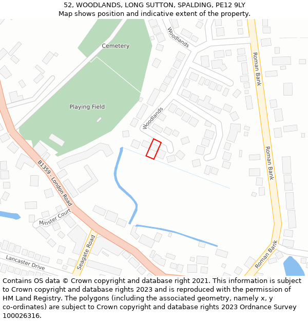 52, WOODLANDS, LONG SUTTON, SPALDING, PE12 9LY: Location map and indicative extent of plot