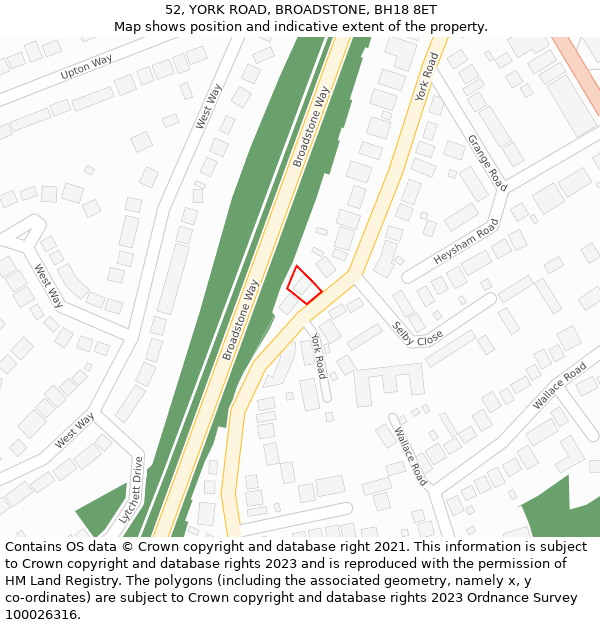 52, YORK ROAD, BROADSTONE, BH18 8ET: Location map and indicative extent of plot