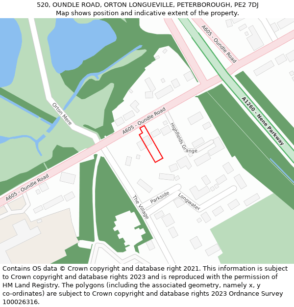 520, OUNDLE ROAD, ORTON LONGUEVILLE, PETERBOROUGH, PE2 7DJ: Location map and indicative extent of plot