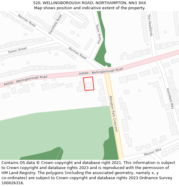 520, WELLINGBOROUGH ROAD, NORTHAMPTON, NN3 3HX: Location map and indicative extent of plot
