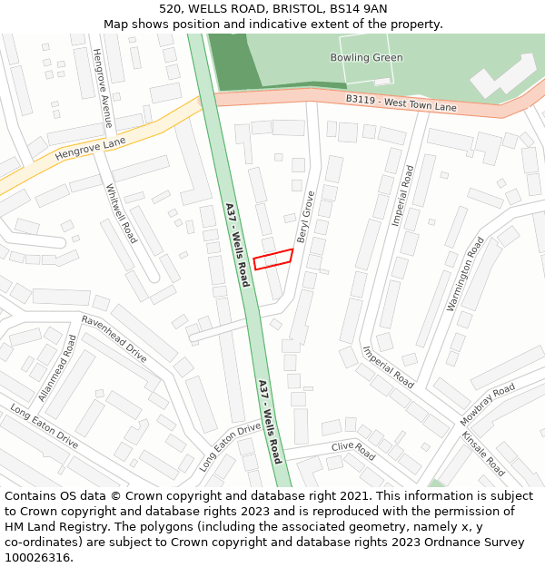 520, WELLS ROAD, BRISTOL, BS14 9AN: Location map and indicative extent of plot
