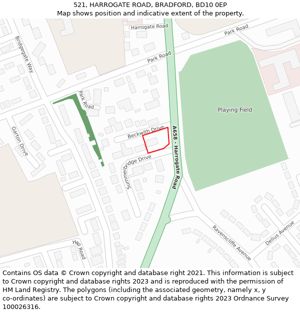 521, HARROGATE ROAD, BRADFORD, BD10 0EP: Location map and indicative extent of plot