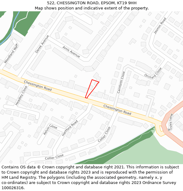 522, CHESSINGTON ROAD, EPSOM, KT19 9HH: Location map and indicative extent of plot