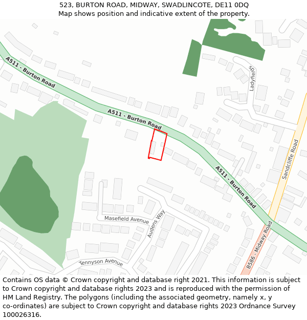 523, BURTON ROAD, MIDWAY, SWADLINCOTE, DE11 0DQ: Location map and indicative extent of plot