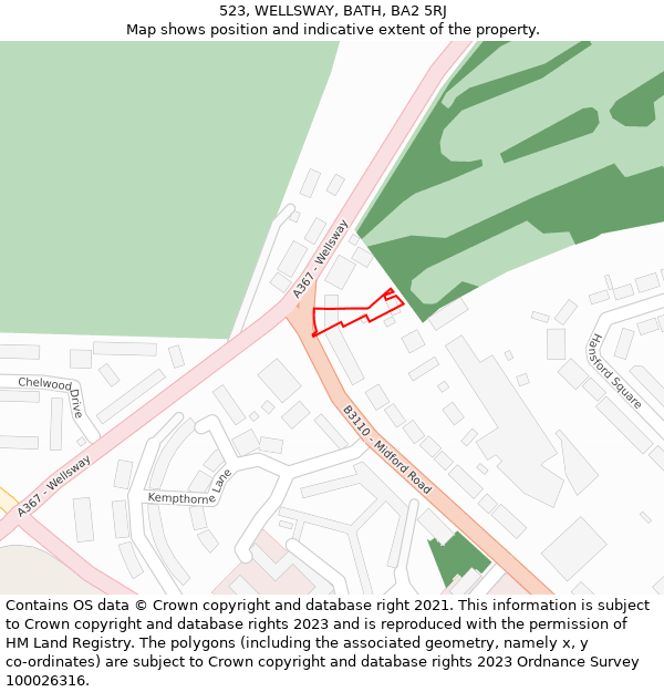 523, WELLSWAY, BATH, BA2 5RJ: Location map and indicative extent of plot
