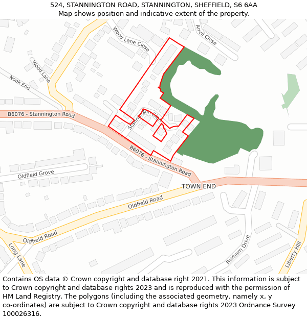 524, STANNINGTON ROAD, STANNINGTON, SHEFFIELD, S6 6AA: Location map and indicative extent of plot
