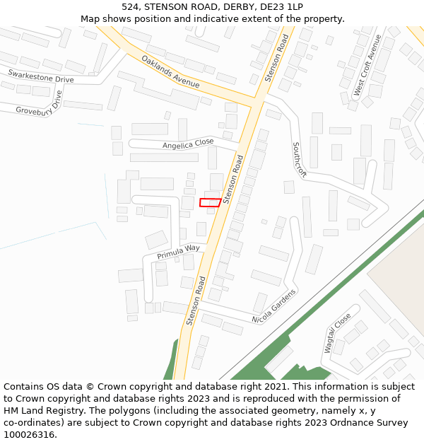 524, STENSON ROAD, DERBY, DE23 1LP: Location map and indicative extent of plot