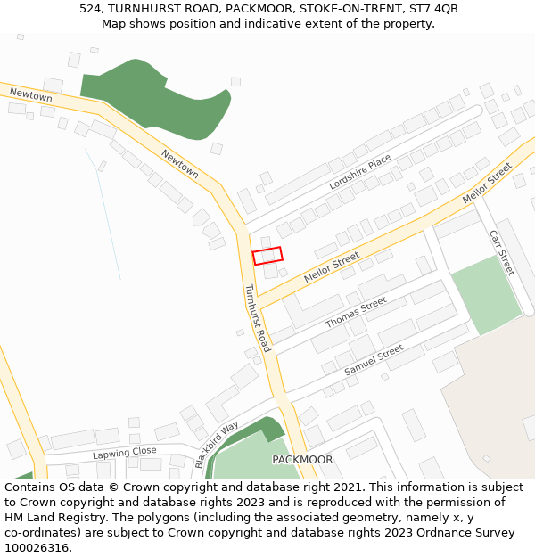524, TURNHURST ROAD, PACKMOOR, STOKE-ON-TRENT, ST7 4QB: Location map and indicative extent of plot