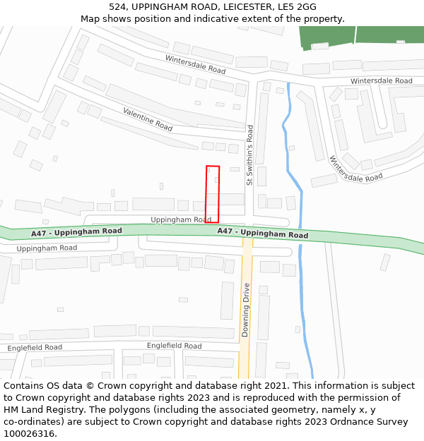 524, UPPINGHAM ROAD, LEICESTER, LE5 2GG: Location map and indicative extent of plot