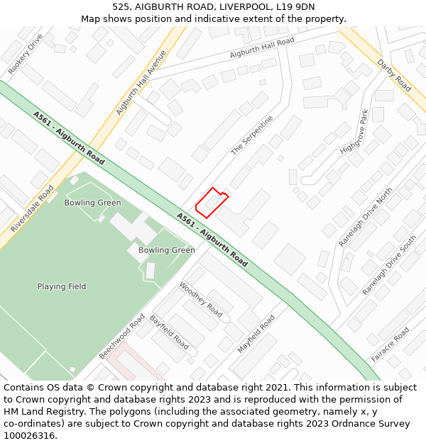 525, AIGBURTH ROAD, LIVERPOOL, L19 9DN: Location map and indicative extent of plot