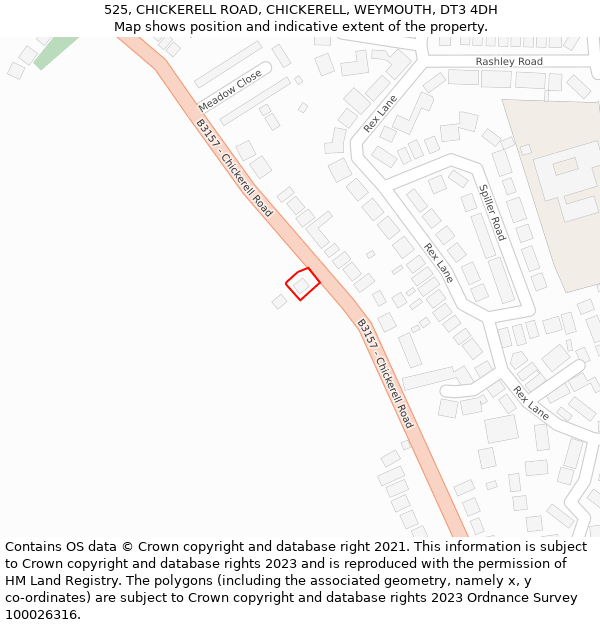 525, CHICKERELL ROAD, CHICKERELL, WEYMOUTH, DT3 4DH: Location map and indicative extent of plot