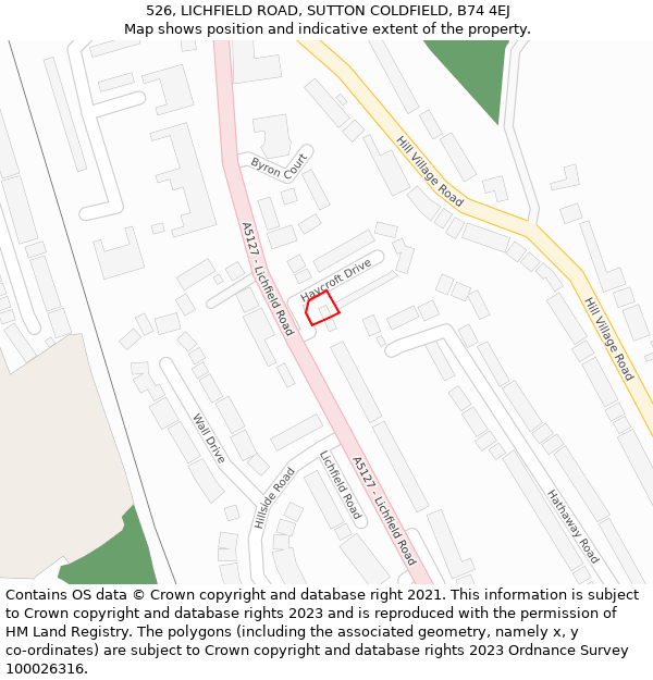 526, LICHFIELD ROAD, SUTTON COLDFIELD, B74 4EJ: Location map and indicative extent of plot