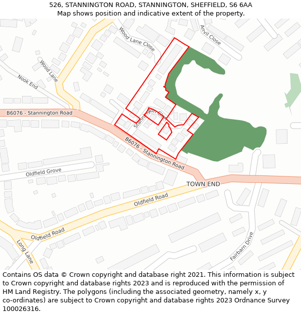 526, STANNINGTON ROAD, STANNINGTON, SHEFFIELD, S6 6AA: Location map and indicative extent of plot