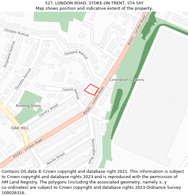 527, LONDON ROAD, STOKE-ON-TRENT, ST4 5AY: Location map and indicative extent of plot
