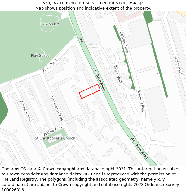 528, BATH ROAD, BRISLINGTON, BRISTOL, BS4 3JZ: Location map and indicative extent of plot