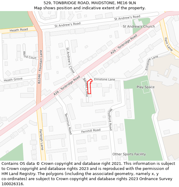 529, TONBRIDGE ROAD, MAIDSTONE, ME16 9LN: Location map and indicative extent of plot