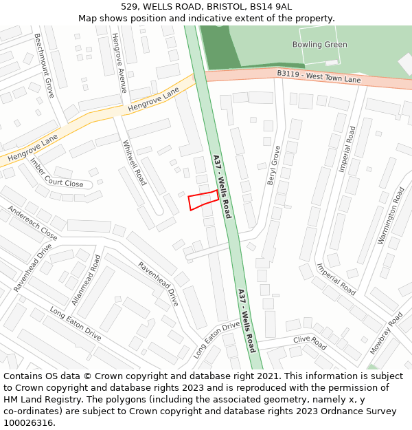 529, WELLS ROAD, BRISTOL, BS14 9AL: Location map and indicative extent of plot