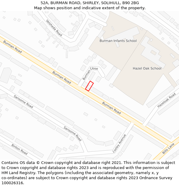 52A, BURMAN ROAD, SHIRLEY, SOLIHULL, B90 2BG: Location map and indicative extent of plot