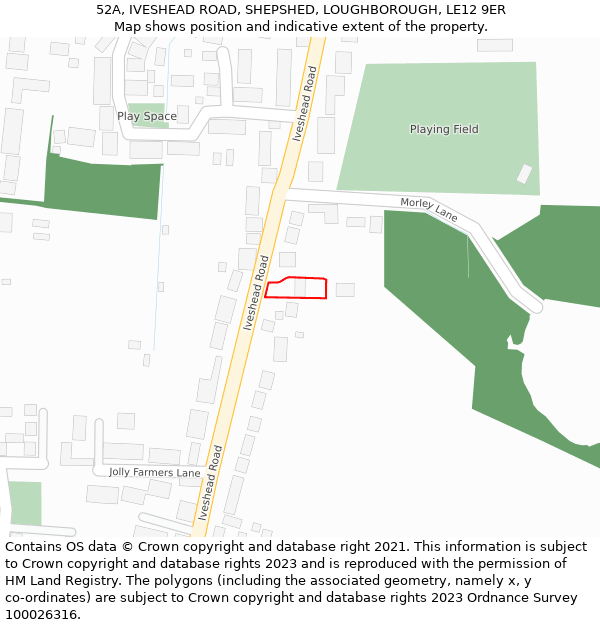 52A, IVESHEAD ROAD, SHEPSHED, LOUGHBOROUGH, LE12 9ER: Location map and indicative extent of plot