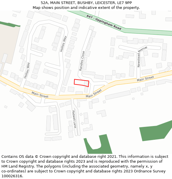 52A, MAIN STREET, BUSHBY, LEICESTER, LE7 9PP: Location map and indicative extent of plot