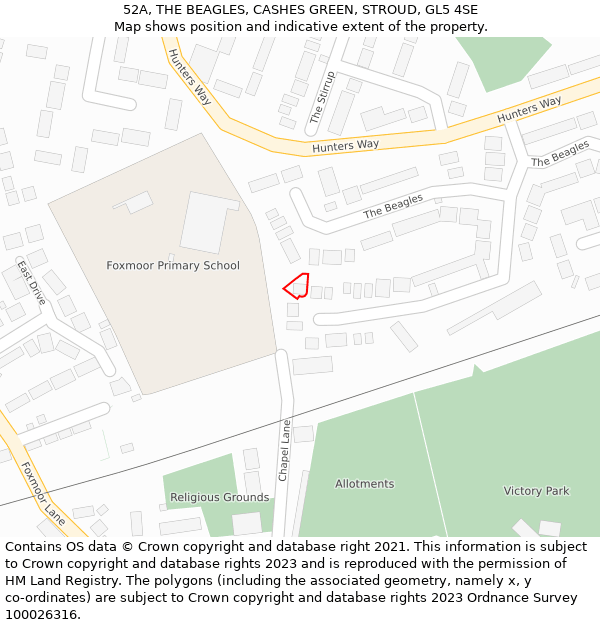 52A, THE BEAGLES, CASHES GREEN, STROUD, GL5 4SE: Location map and indicative extent of plot