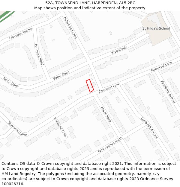 52A, TOWNSEND LANE, HARPENDEN, AL5 2RG: Location map and indicative extent of plot