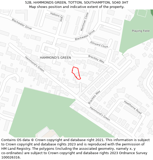 52B, HAMMONDS GREEN, TOTTON, SOUTHAMPTON, SO40 3HT: Location map and indicative extent of plot