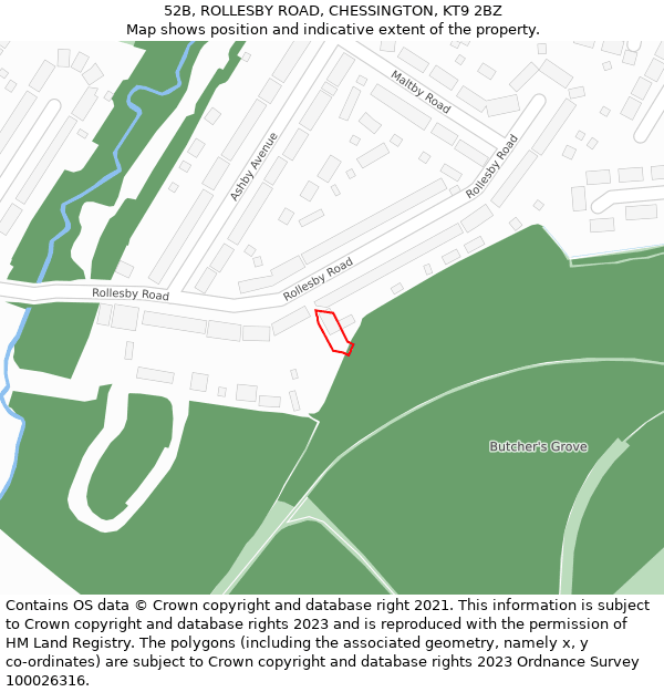 52B, ROLLESBY ROAD, CHESSINGTON, KT9 2BZ: Location map and indicative extent of plot