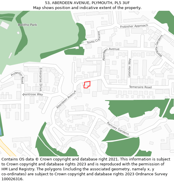 53, ABERDEEN AVENUE, PLYMOUTH, PL5 3UF: Location map and indicative extent of plot