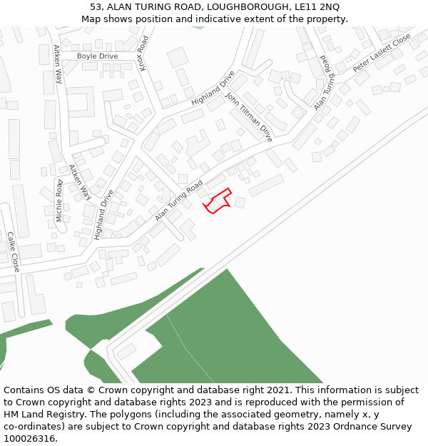 53, ALAN TURING ROAD, LOUGHBOROUGH, LE11 2NQ: Location map and indicative extent of plot