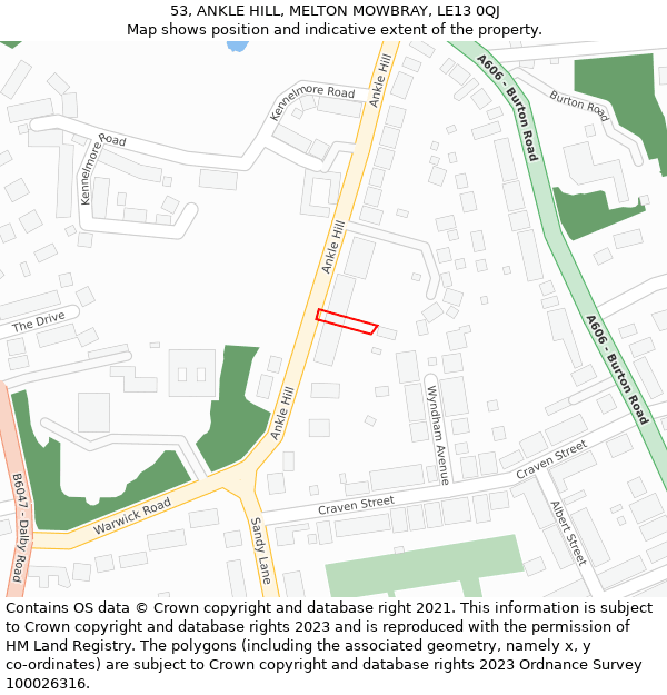 53, ANKLE HILL, MELTON MOWBRAY, LE13 0QJ: Location map and indicative extent of plot