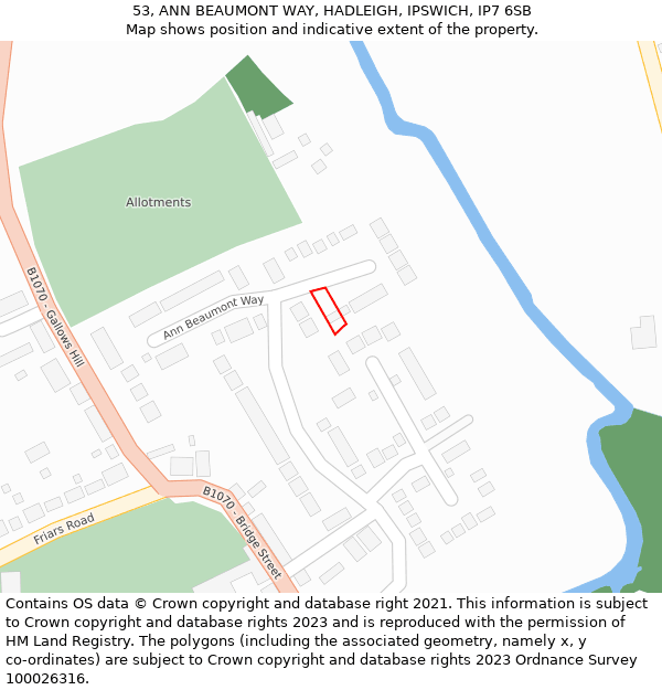 53, ANN BEAUMONT WAY, HADLEIGH, IPSWICH, IP7 6SB: Location map and indicative extent of plot