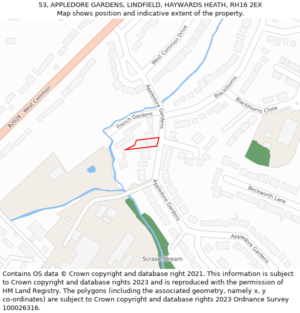 53, APPLEDORE GARDENS, LINDFIELD, HAYWARDS HEATH, RH16 2EX: Location map and indicative extent of plot