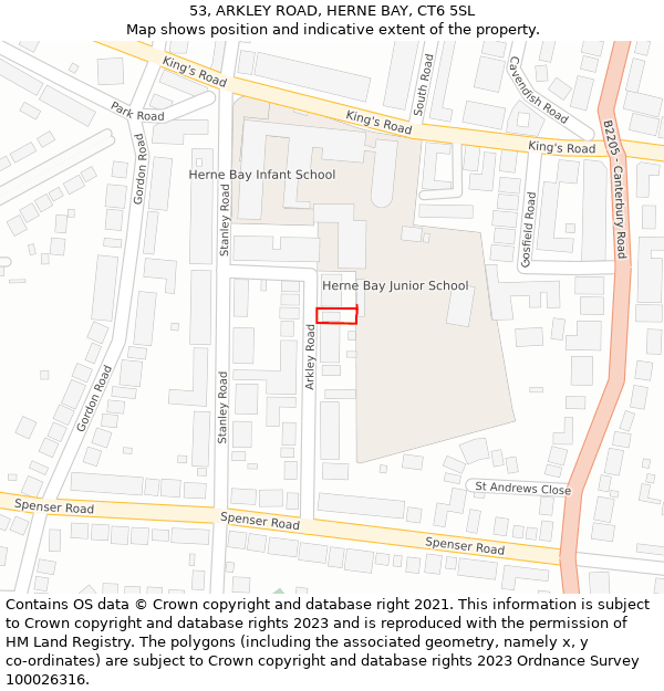 53, ARKLEY ROAD, HERNE BAY, CT6 5SL: Location map and indicative extent of plot