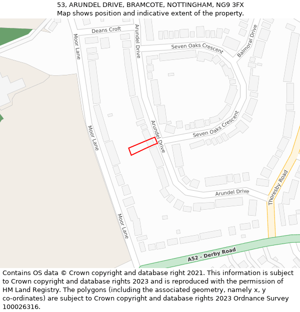 53, ARUNDEL DRIVE, BRAMCOTE, NOTTINGHAM, NG9 3FX: Location map and indicative extent of plot
