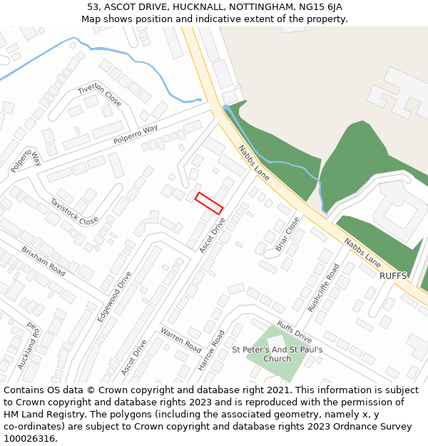 53, ASCOT DRIVE, HUCKNALL, NOTTINGHAM, NG15 6JA: Location map and indicative extent of plot