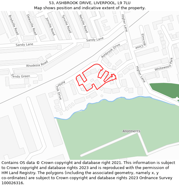 53, ASHBROOK DRIVE, LIVERPOOL, L9 7LU: Location map and indicative extent of plot