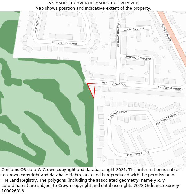 53, ASHFORD AVENUE, ASHFORD, TW15 2BB: Location map and indicative extent of plot
