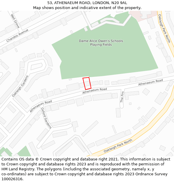 53, ATHENAEUM ROAD, LONDON, N20 9AL: Location map and indicative extent of plot