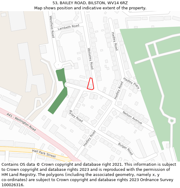 53, BAILEY ROAD, BILSTON, WV14 6RZ: Location map and indicative extent of plot