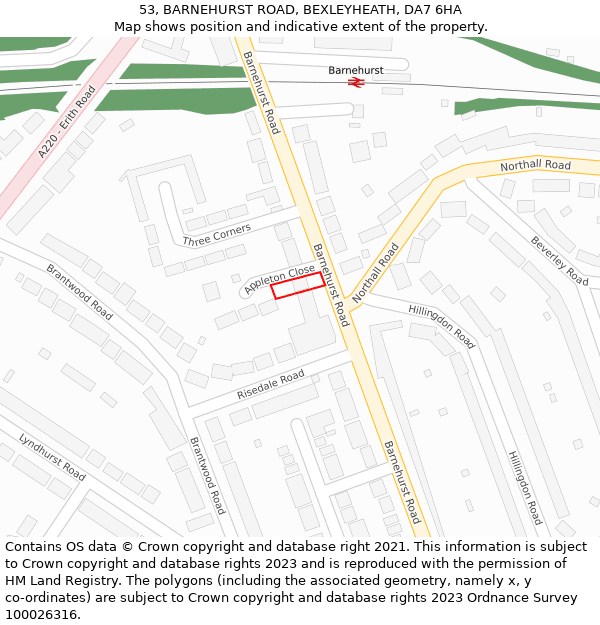 53, BARNEHURST ROAD, BEXLEYHEATH, DA7 6HA: Location map and indicative extent of plot