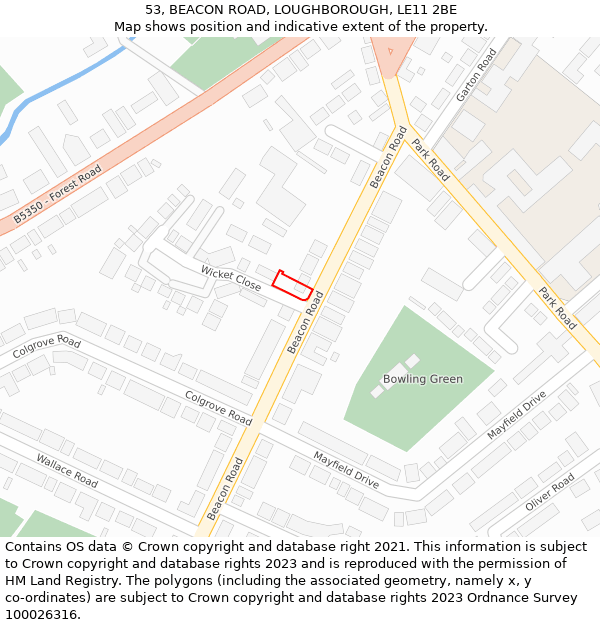53, BEACON ROAD, LOUGHBOROUGH, LE11 2BE: Location map and indicative extent of plot