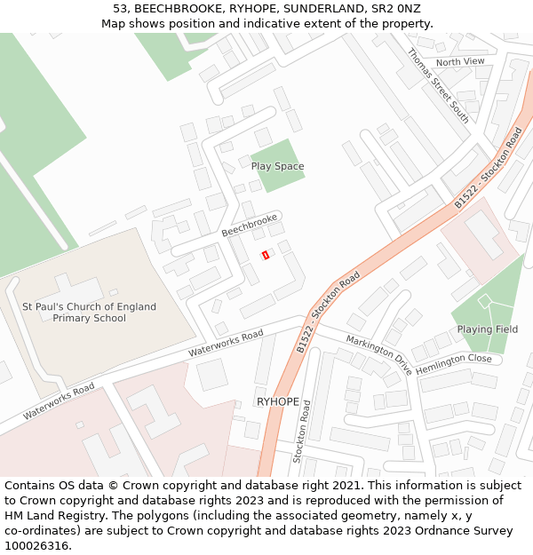 53, BEECHBROOKE, RYHOPE, SUNDERLAND, SR2 0NZ: Location map and indicative extent of plot