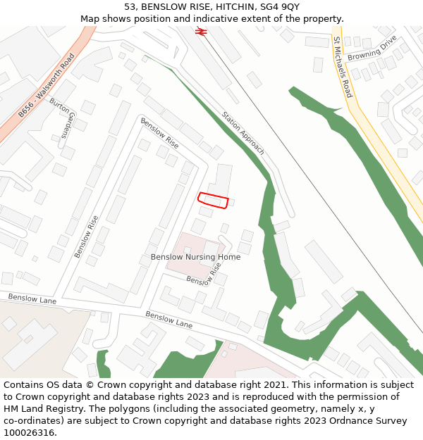 53, BENSLOW RISE, HITCHIN, SG4 9QY: Location map and indicative extent of plot