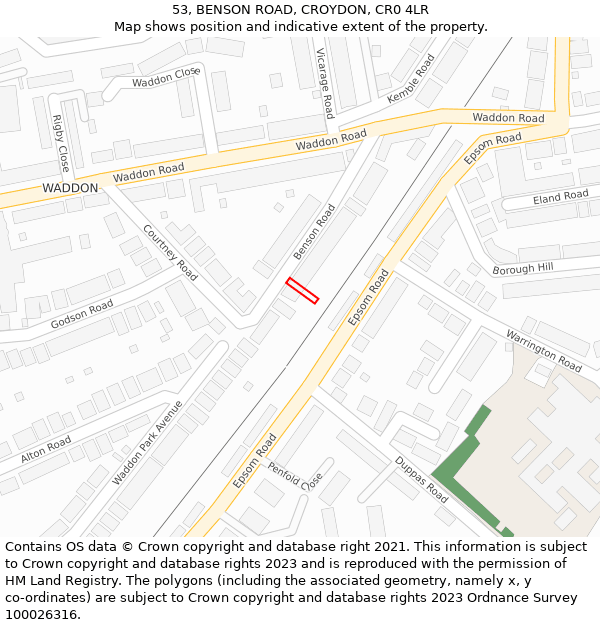 53, BENSON ROAD, CROYDON, CR0 4LR: Location map and indicative extent of plot