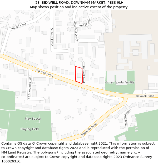 53, BEXWELL ROAD, DOWNHAM MARKET, PE38 9LH: Location map and indicative extent of plot