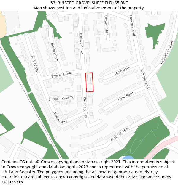 53, BINSTED GROVE, SHEFFIELD, S5 8NT: Location map and indicative extent of plot