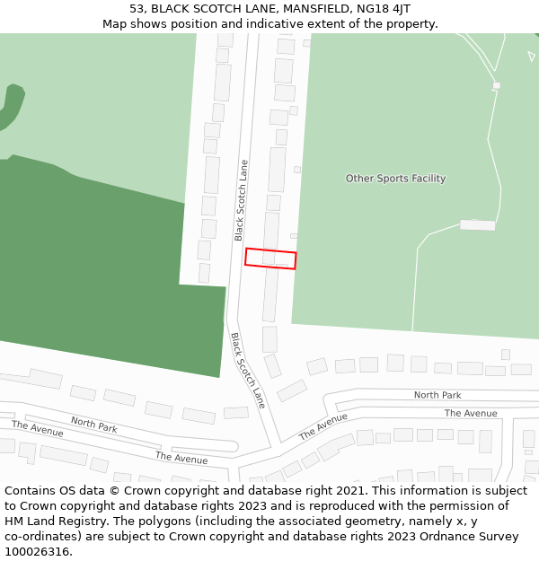 53, BLACK SCOTCH LANE, MANSFIELD, NG18 4JT: Location map and indicative extent of plot