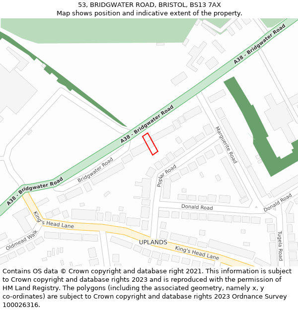 53, BRIDGWATER ROAD, BRISTOL, BS13 7AX: Location map and indicative extent of plot