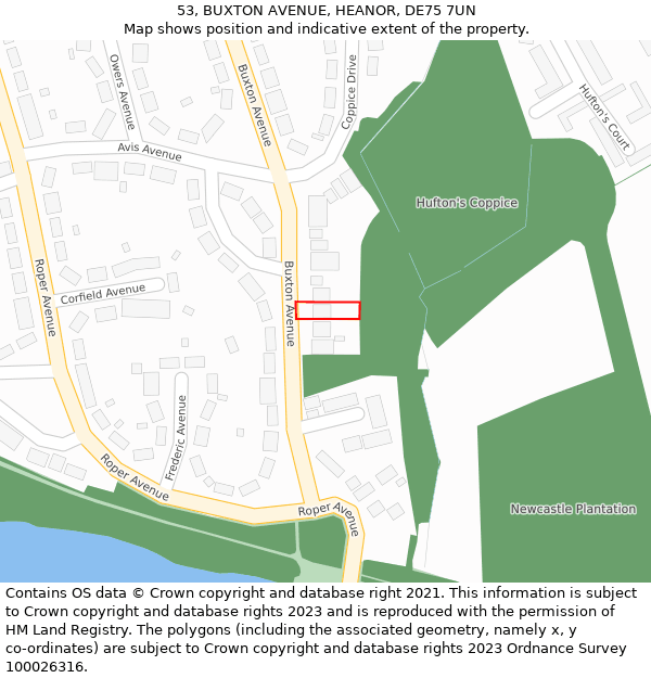 53, BUXTON AVENUE, HEANOR, DE75 7UN: Location map and indicative extent of plot